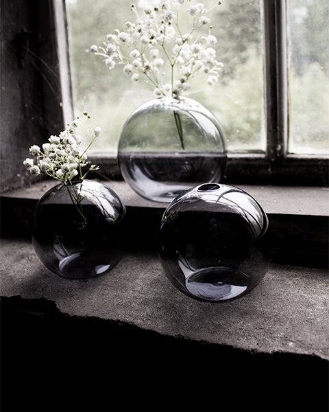 Hult vaso in vetro rotondo, grigio grande