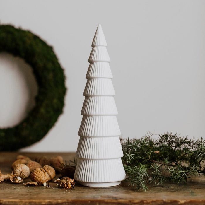 Storefactory Gransund albero di Natale in ceramica, bianco 30cm