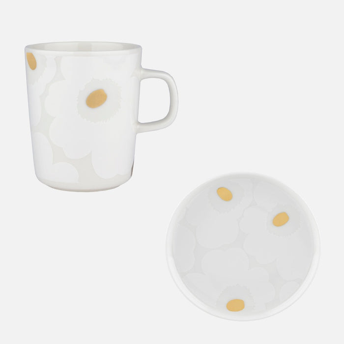 Marimekko Oiva Unikko mug 2,5 dl & piattino 13,5 cm, oro & bianco