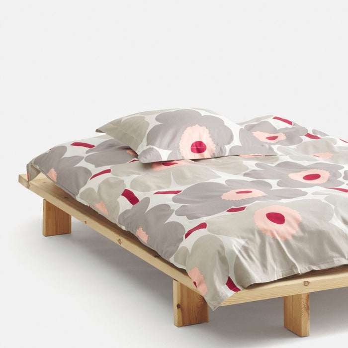 Marimekko Unikko set copripiumino bianco naturale, grigio caldo & rosa 240x220cm & 2 federe