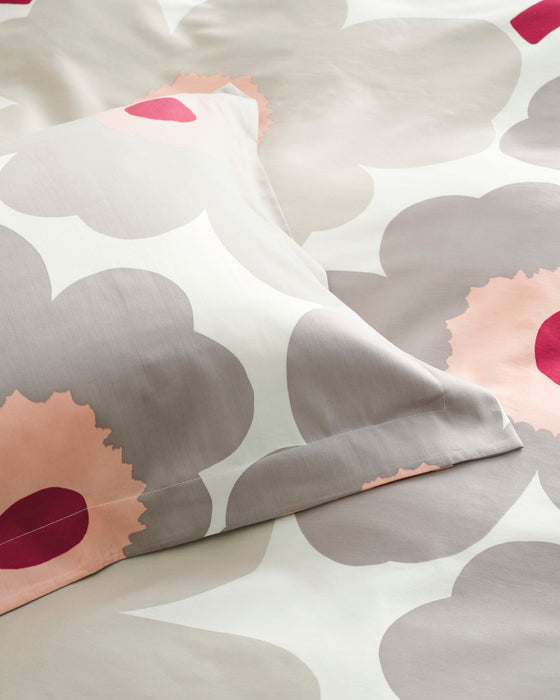 Marimekko Unikko set copripiumino bianco naturale, grigio caldo & rosa 240x220cm & 2 federe