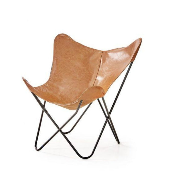 Varax butterfly chair with cognac leatherette