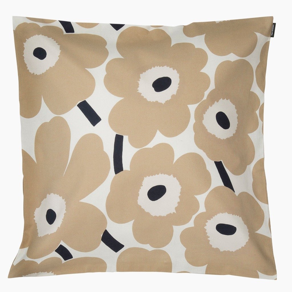 Marimekko Pieni Unikko copricuscino bianco naturale & beige & blu